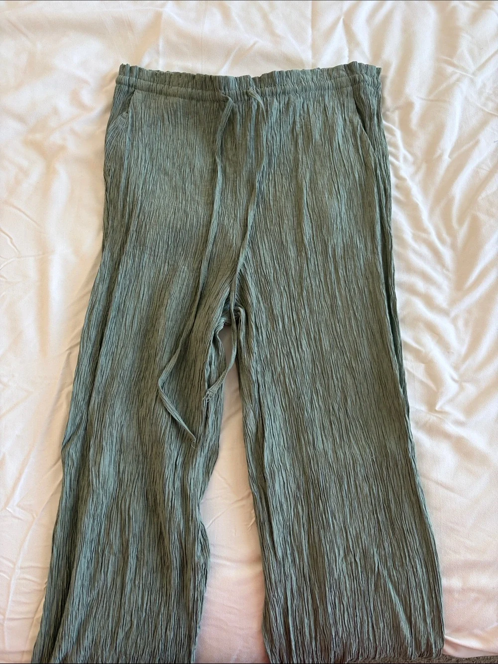 Wide-Leg Linen Pants in Sage Green